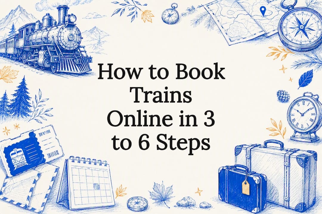 Decorative title card illustration for train booking article