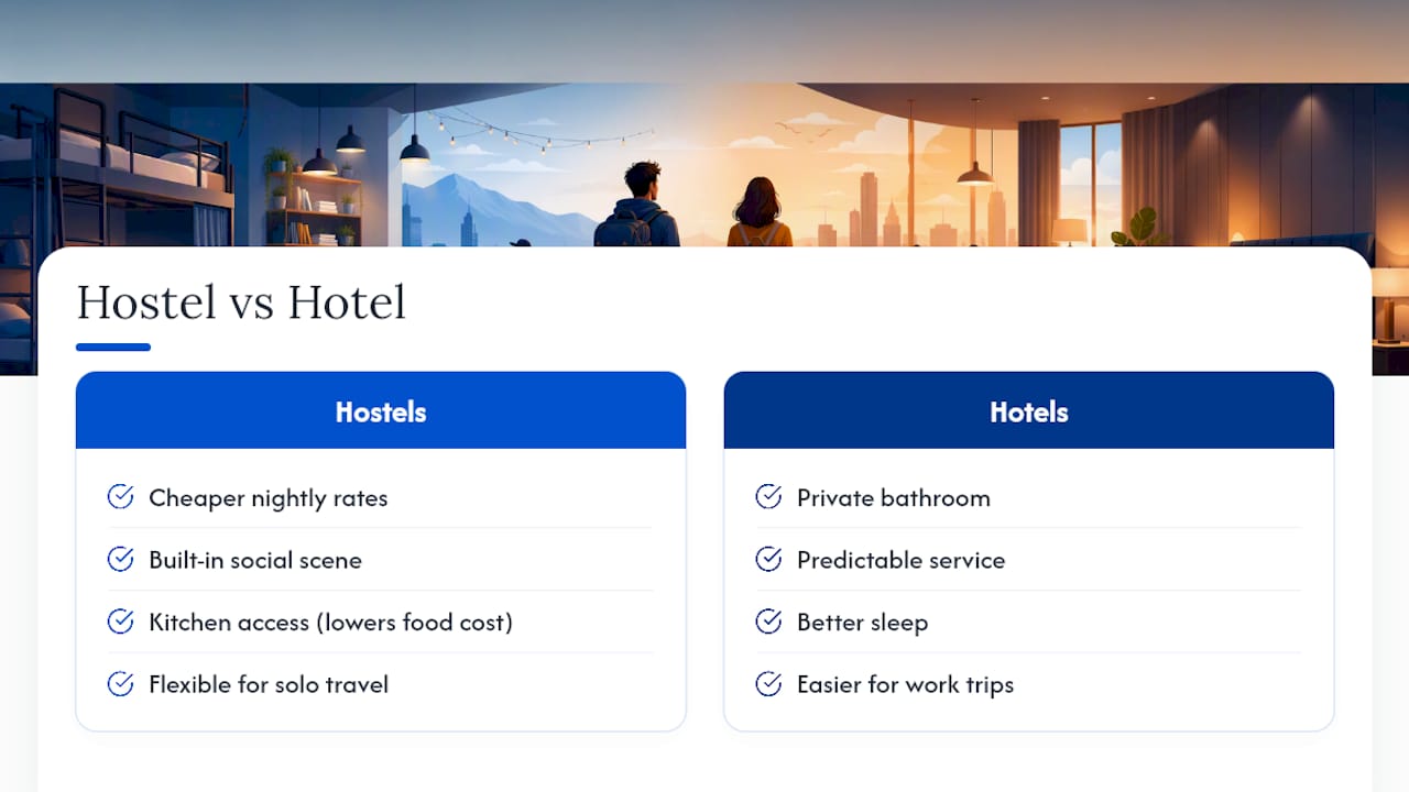 Comparison chart of hostel and hotel advantages and disadvantages