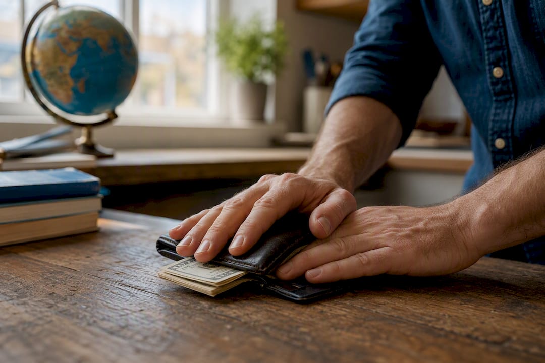 Hand holding back cash symbolizing debit hold