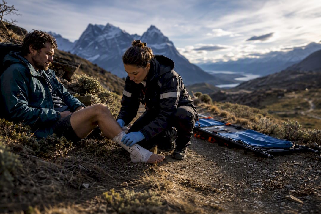 Traveler receiving medical evacuation assistance