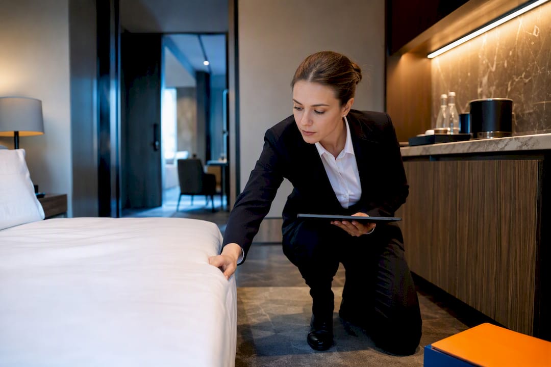 Auditor checking hotel room standards