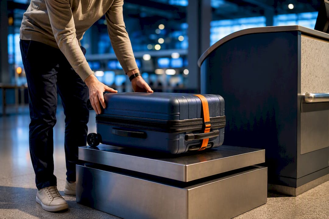 Suitcase weighed at airport check-in