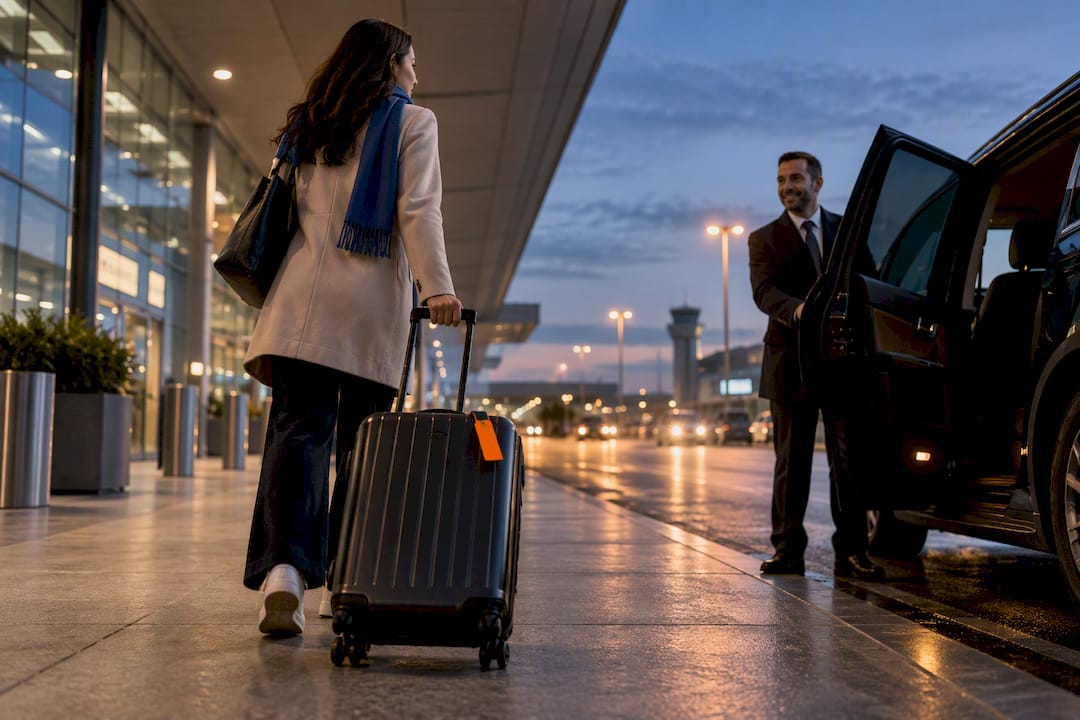 Traveler meeting pre-booked airport transfer