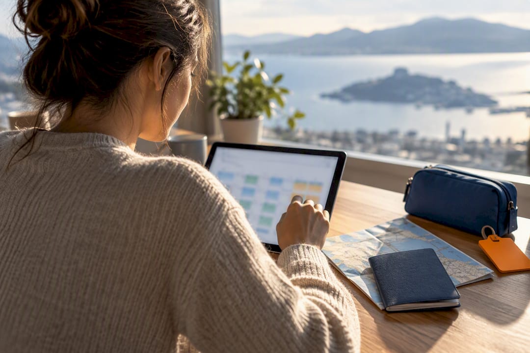 Traveler comparing flexible flight dates