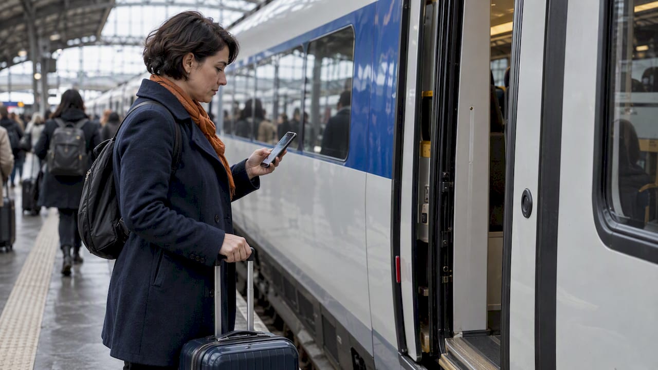 Traveler checking high speed train reservation